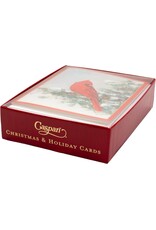 Caspari Boxed Christmas Cards 15pk Cardinal And Evergreen