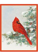 Caspari Boxed Christmas Cards 15pk Cardinal And Evergreen