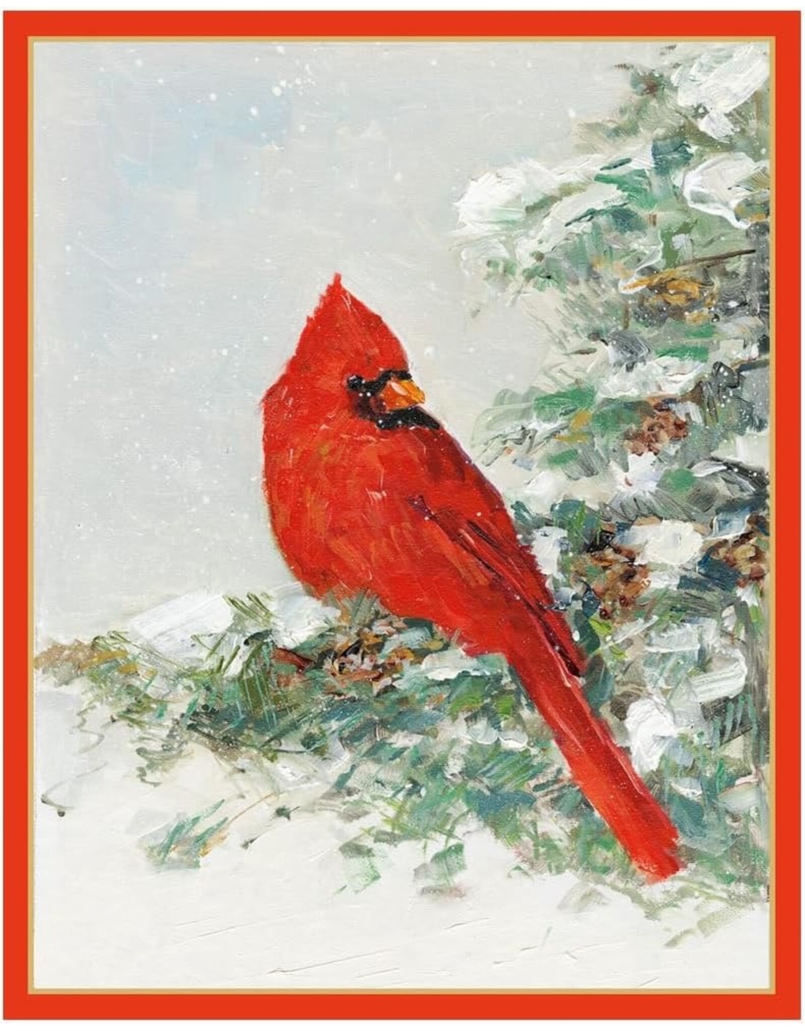 Caspari Boxed Christmas Cards 15pk Cardinal And Evergreen