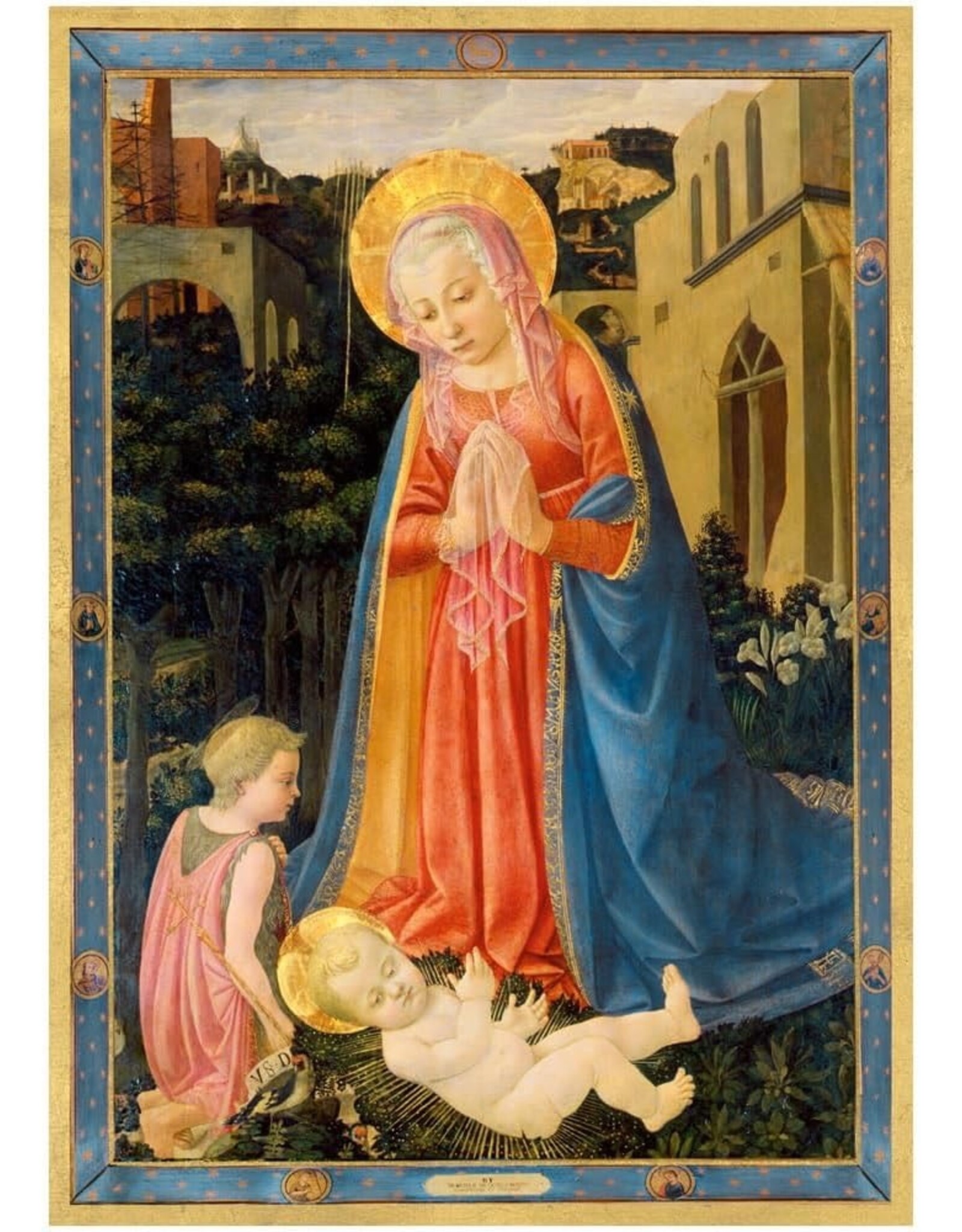 Caspari Boxed Christmas Cards 15pk Madonna And Child w Saint John