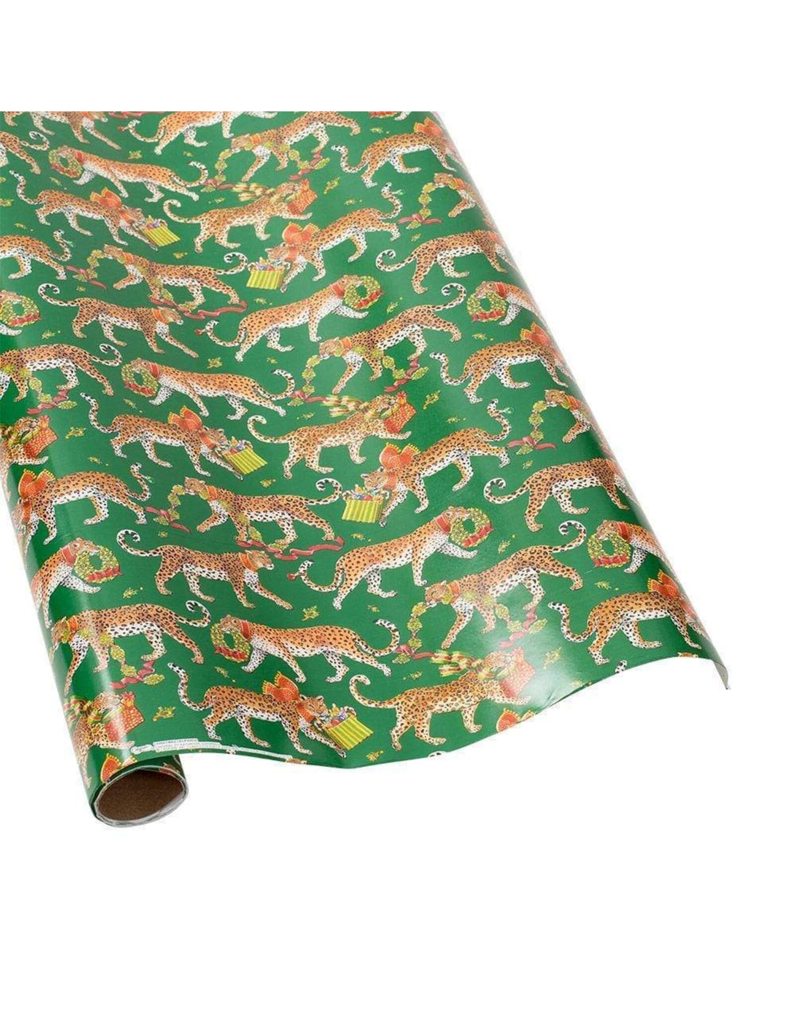 Caspari Christmas Gift Wrapping Paper 8ft Roll Christmas Leopards DG