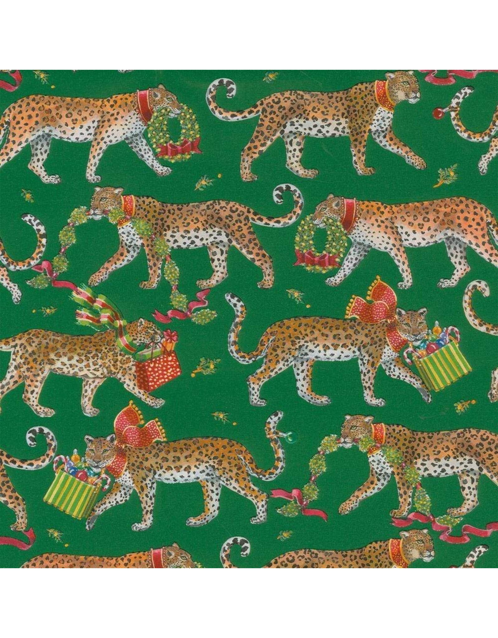 Caspari Christmas Gift Wrapping Paper 8ft Roll Christmas Leopards DG
