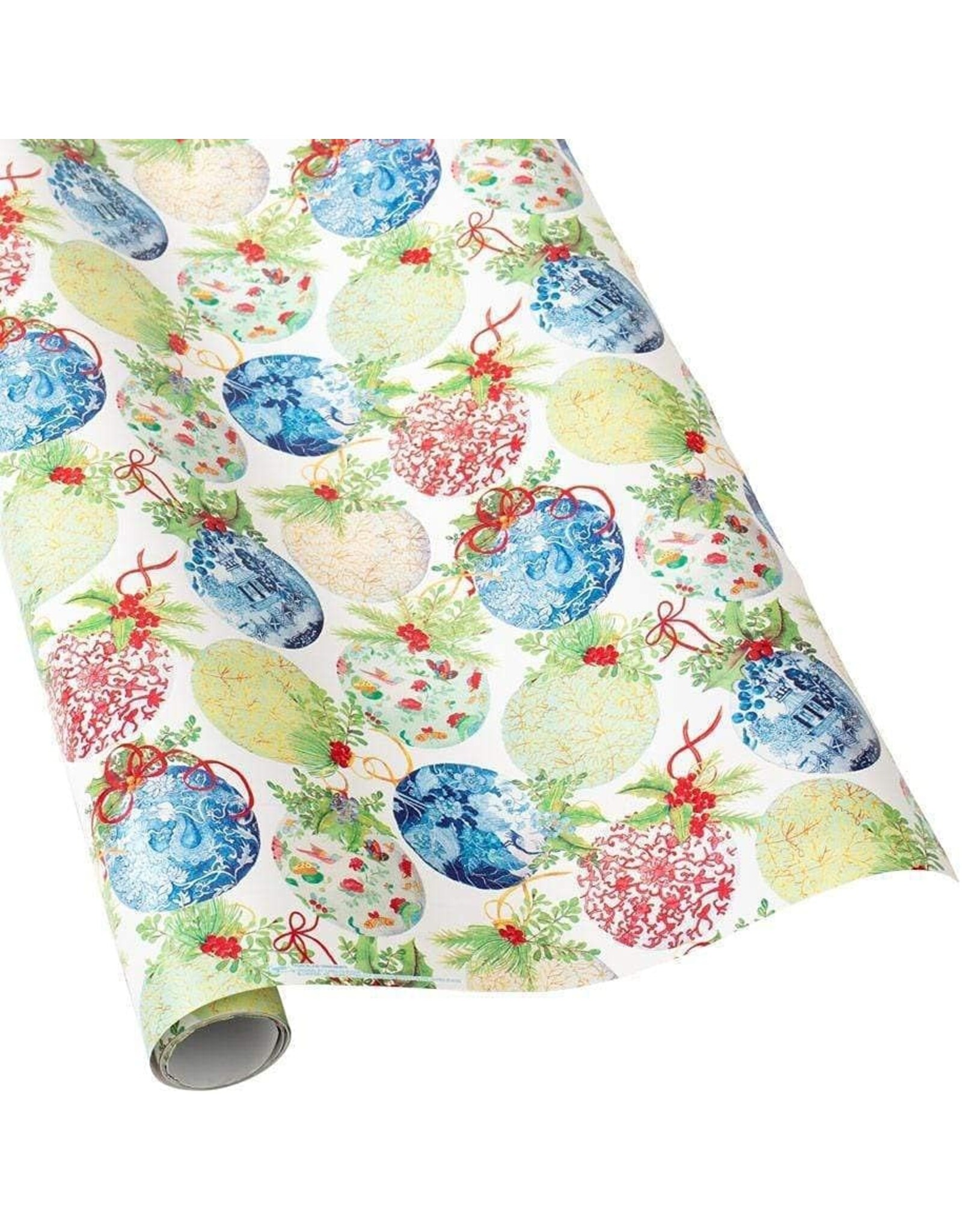 Caspari Christmas Gift Wrapping Paper 8ft Roll Porcelain Ornaments