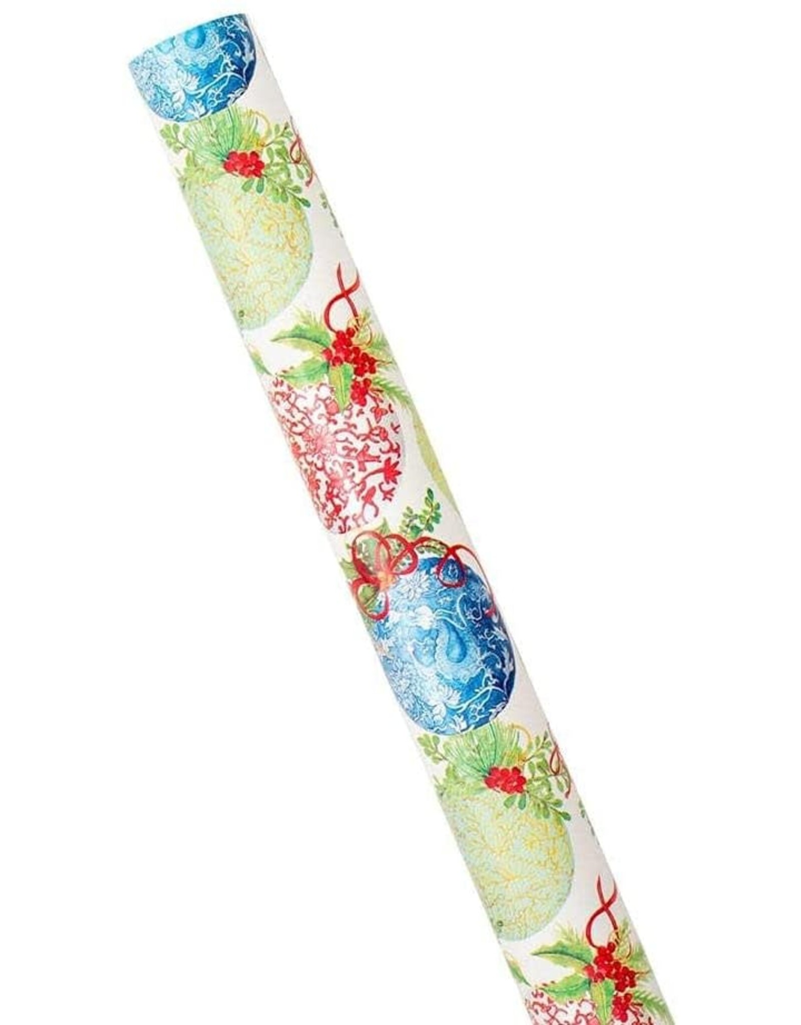Caspari Christmas Gift Wrapping Paper 8ft Roll Porcelain Ornaments