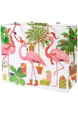 Caspari Christmas Flamingos Gift Bag Large 11x4x10 Caspari Christmas Flamingos Gift Bag Large 11x4x10