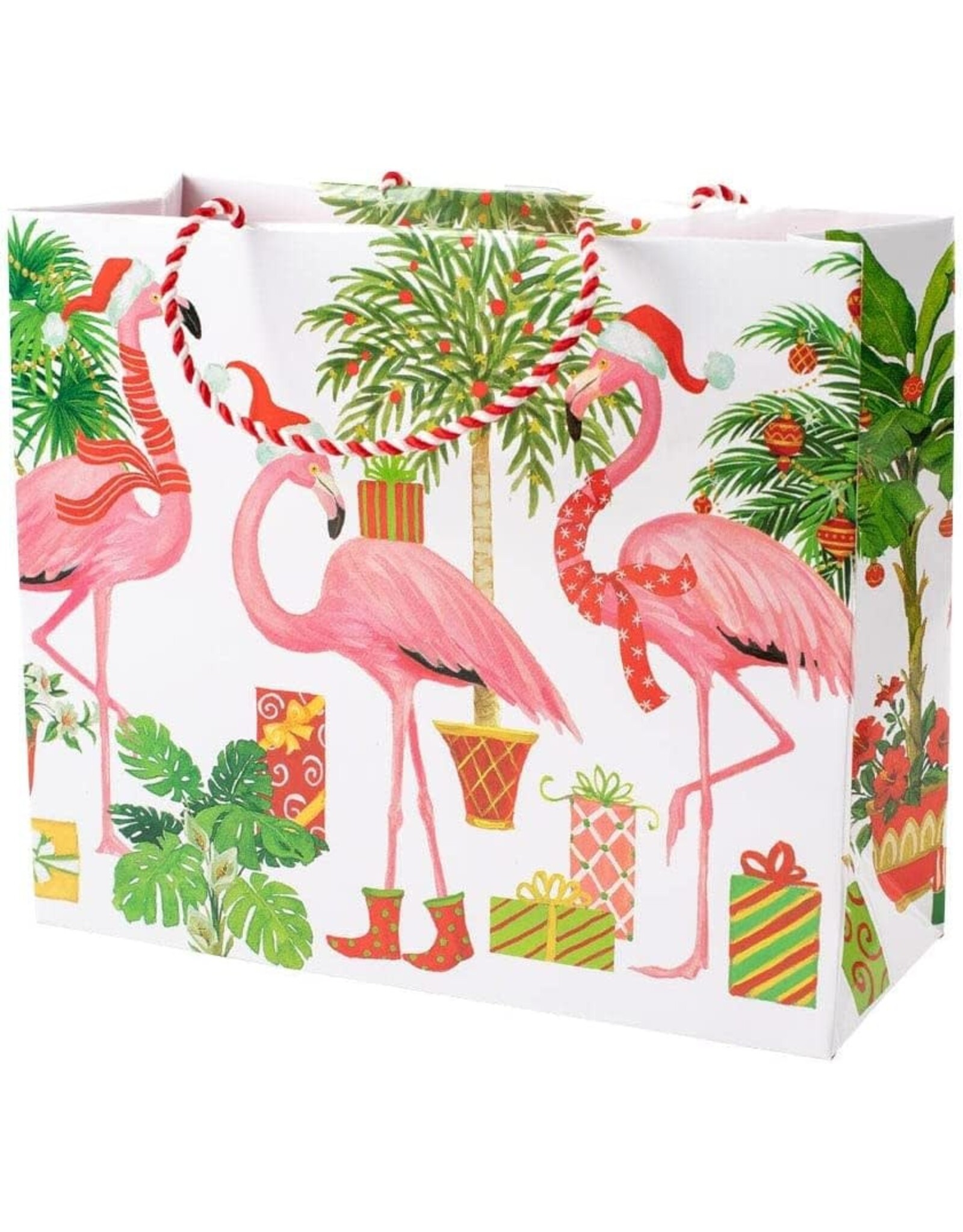 Caspari Christmas Flamingos Gift Bag Large 11x4x10