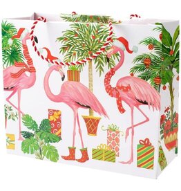Caspari Christmas Flamingos Gift Bag Large 11x4x10 Caspari Christmas Flamingos Gift Bag Large 11x4x10