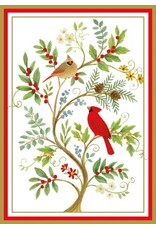 Caspari Boxed Christmas Cards 15pk Cardinals and Twining Branch