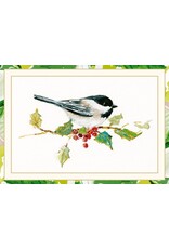 Caspari Boxed Christmas Cards 15pk Chickadee And Holly Branch