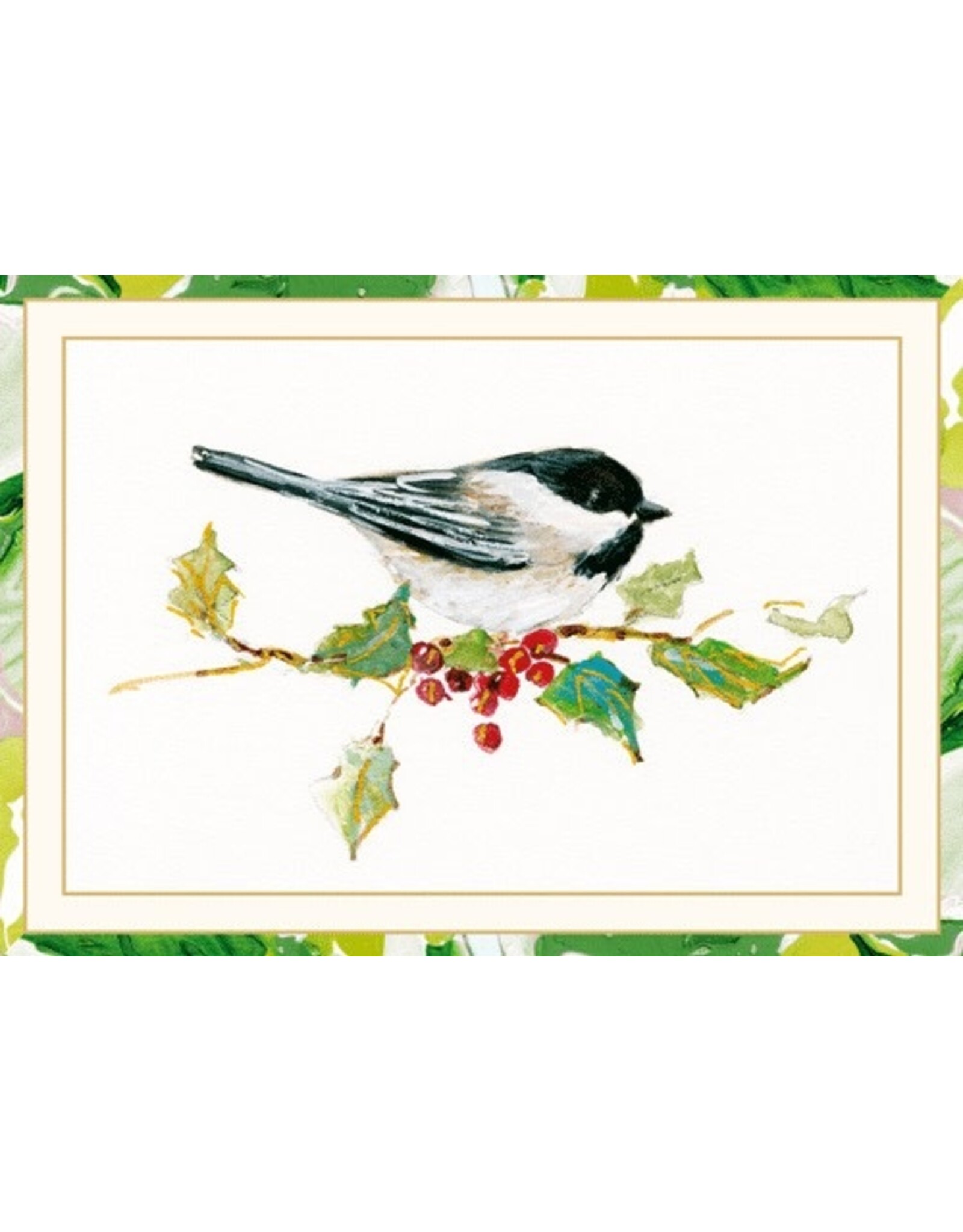 Caspari Boxed Christmas Cards 15pk Chickadee And Holly Branch