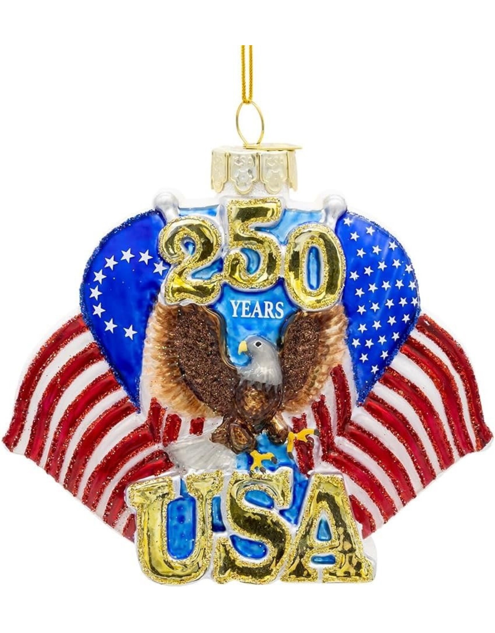 Kurt Adler Patriotic Glass 250th Anniversary U.S. Flag Ornament