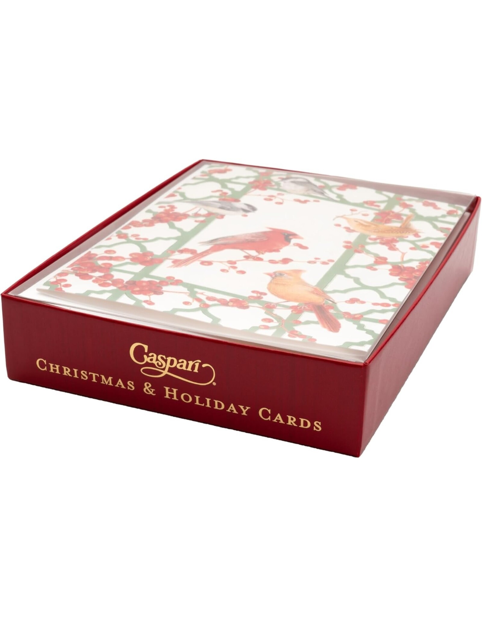 Caspari Boxed Christmas Cards 15pk Winter Birds And Berries