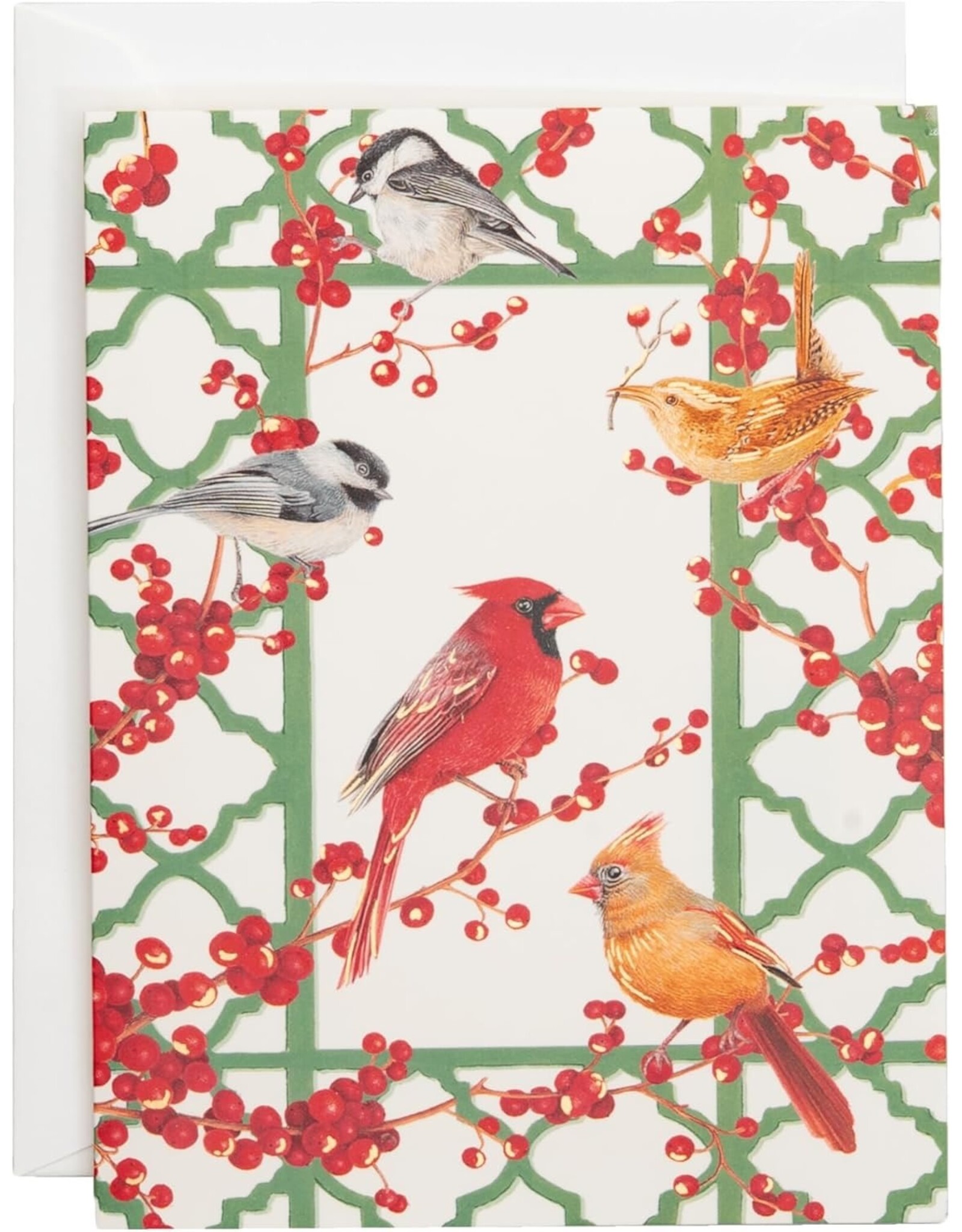 Caspari Boxed Christmas Cards 15pk Winter Birds And Berries