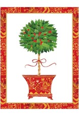 Caspari Boxed Christmas Cards 15pk Holly Topiary In Red Pot