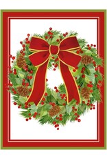 Caspari Boxed Christmas Cards 15pk White Pine And Red Bow Wreath