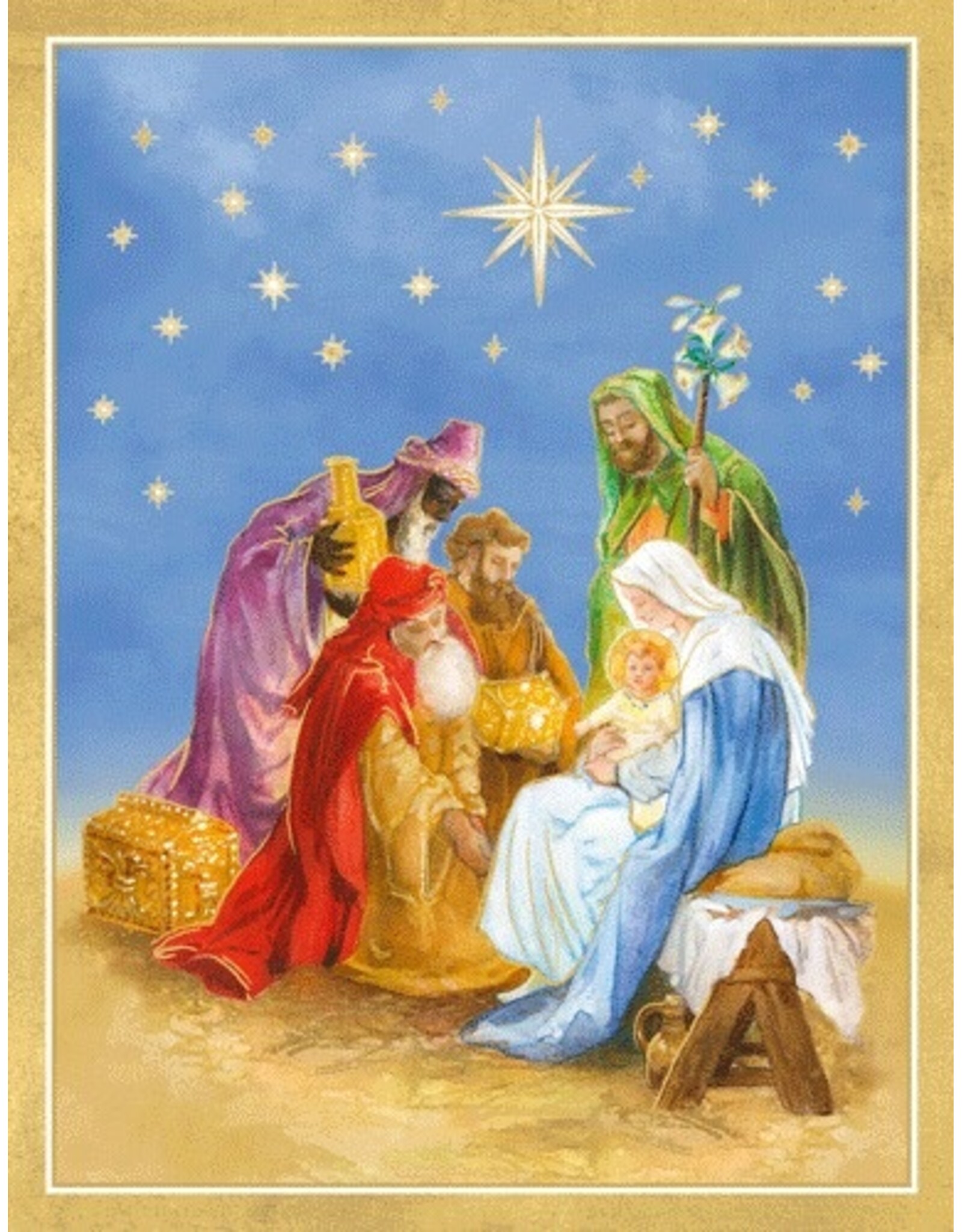 Caspari Boxed Christmas Cards 15pk Holy Family And Three Kings
