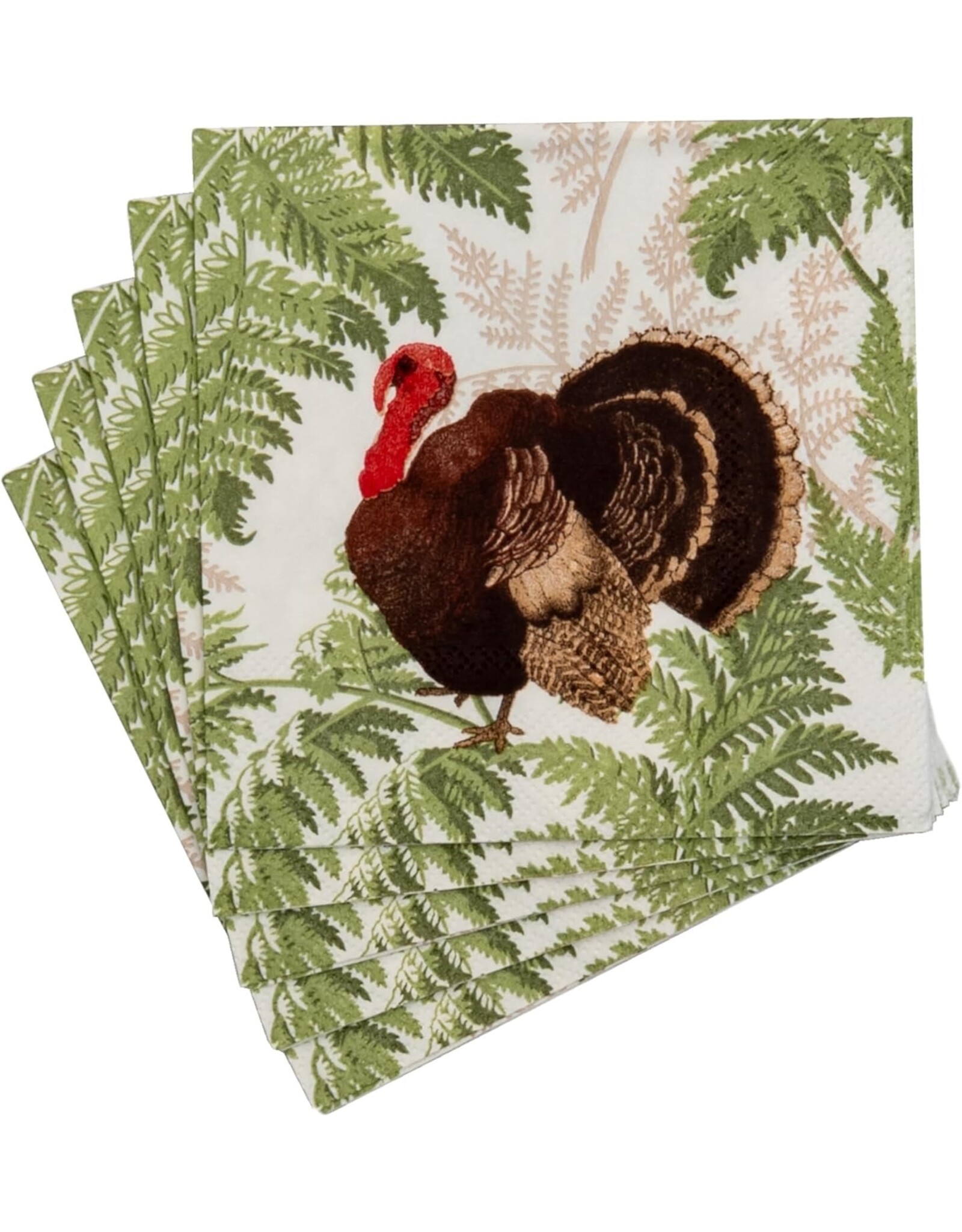 Caspari Thanksgiving Paper Cocktail Napkins 20pk Turkey Among Ferns