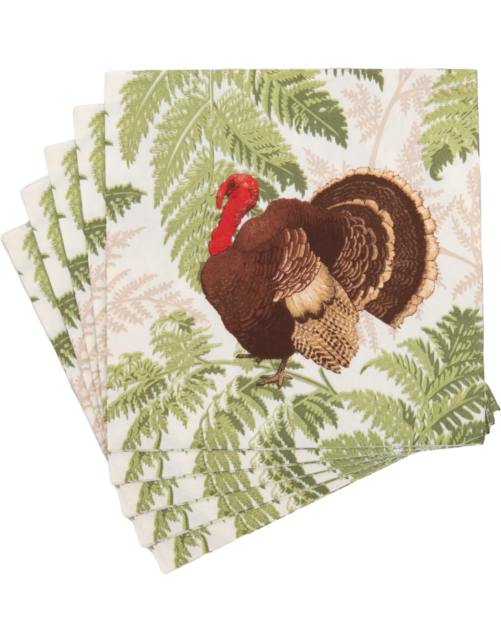 Caspari Thanksgiving Paper Luncheon Napkins 20pk Turkey Among Ferns