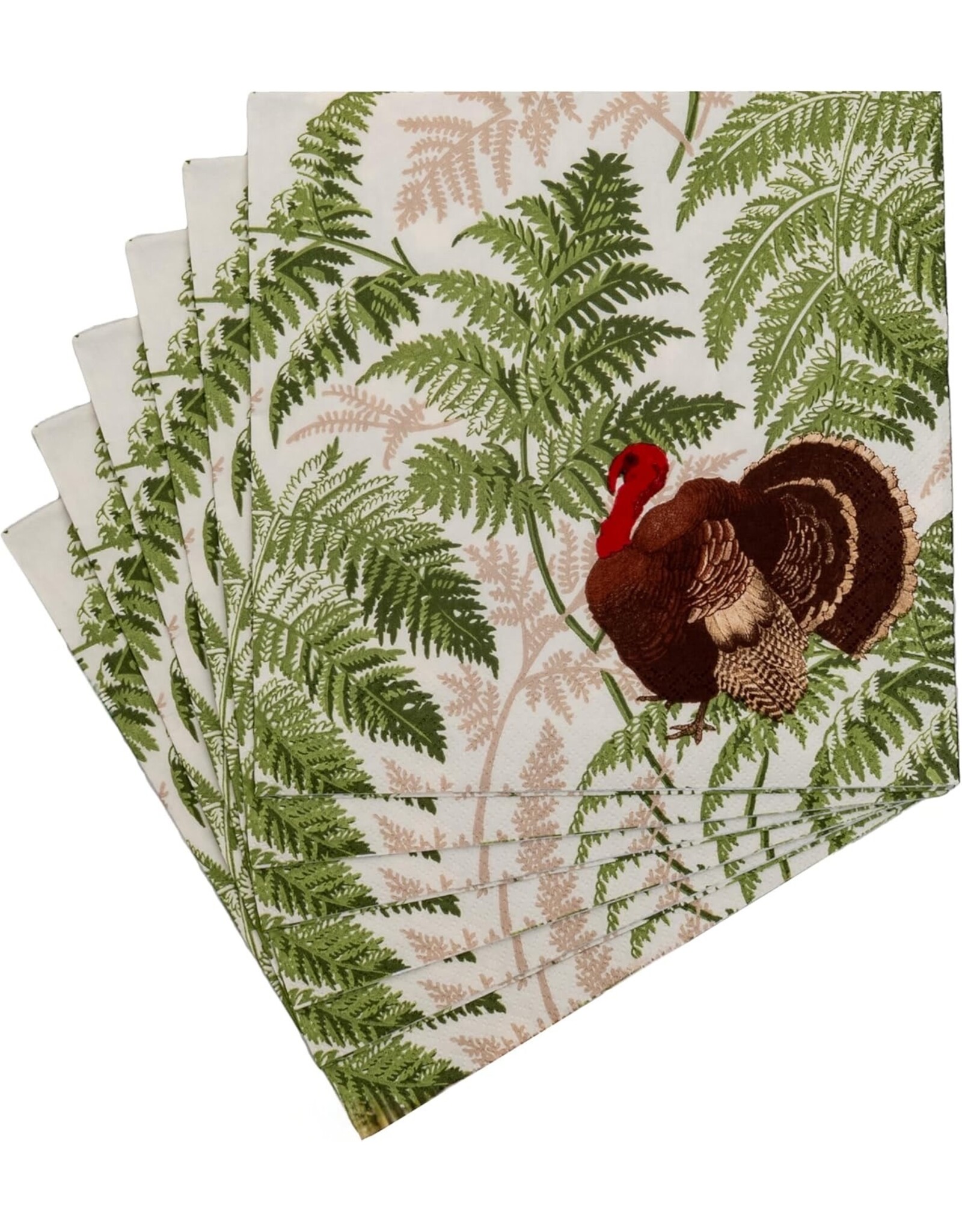 Caspari Thanksgiving Paper Dinner Napkins 20pk Turkey Among Ferns