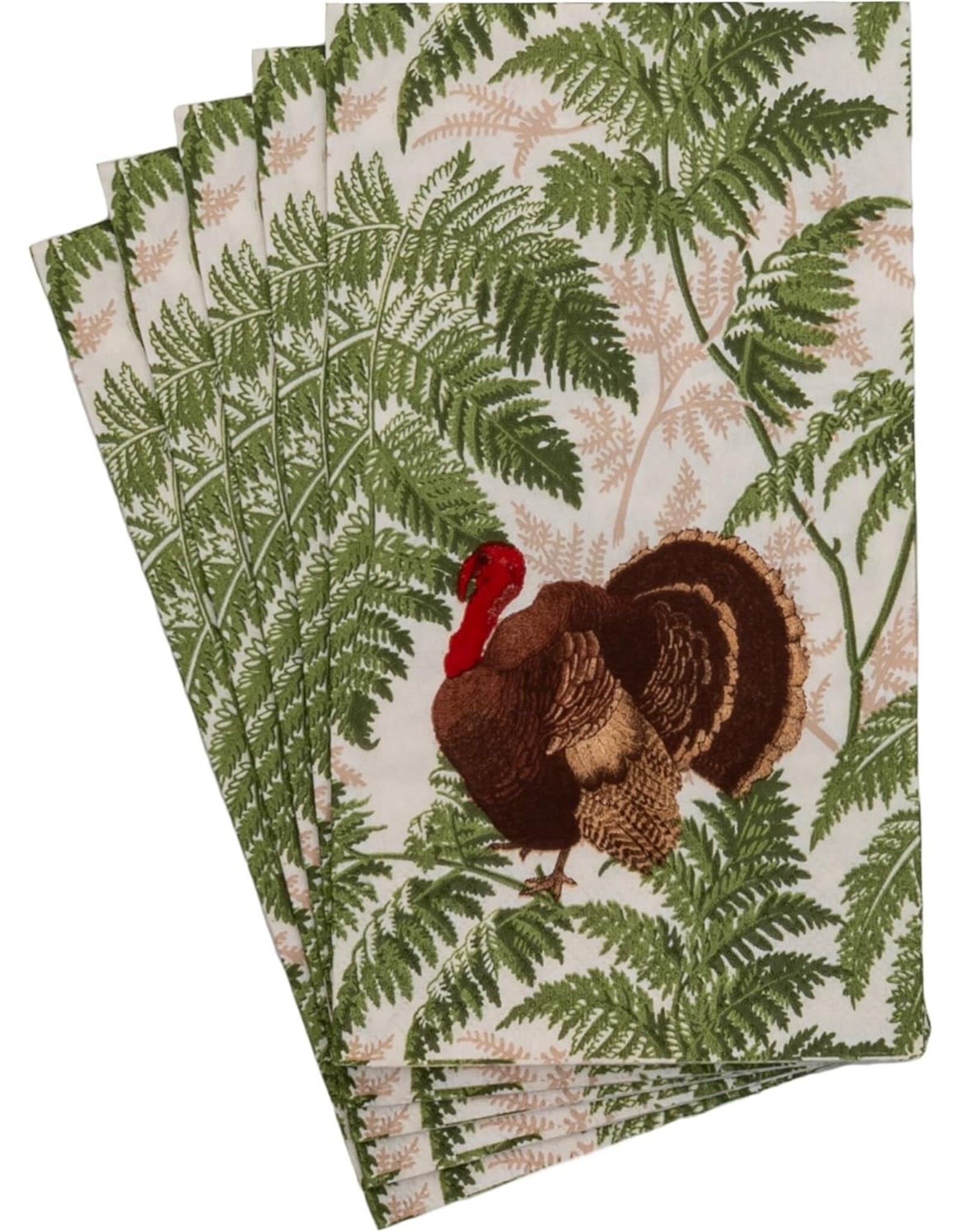 Caspari Thanksgiving Guest Towel Napkins 15pk Turkey Among Ferns