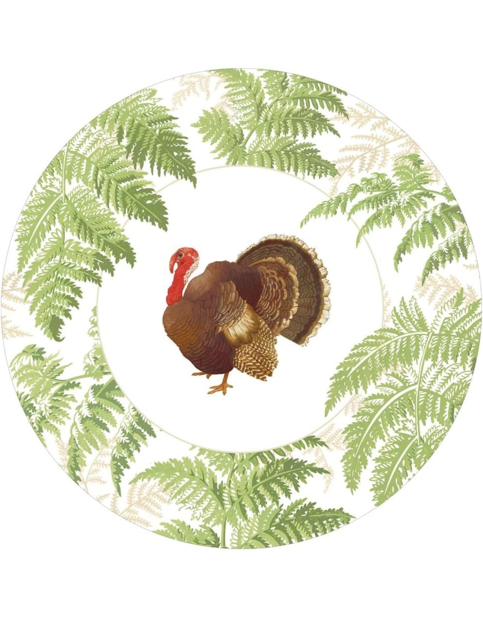 Caspari Thanksgiving Paper Dinner Plates 8pk Turkey Among Ferns