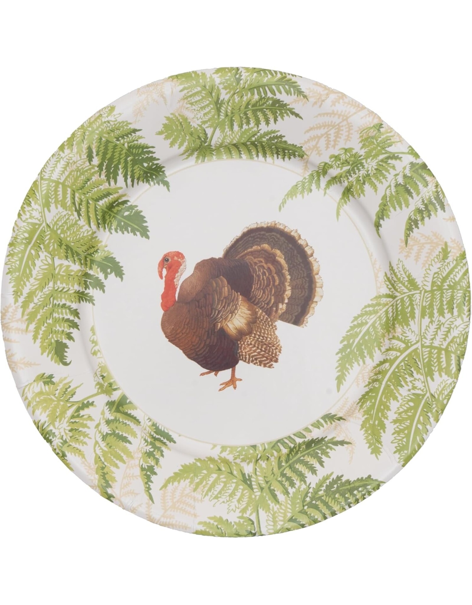 Caspari Thanksgiving Paper Dinner Plates 8pk Turkey Among Ferns