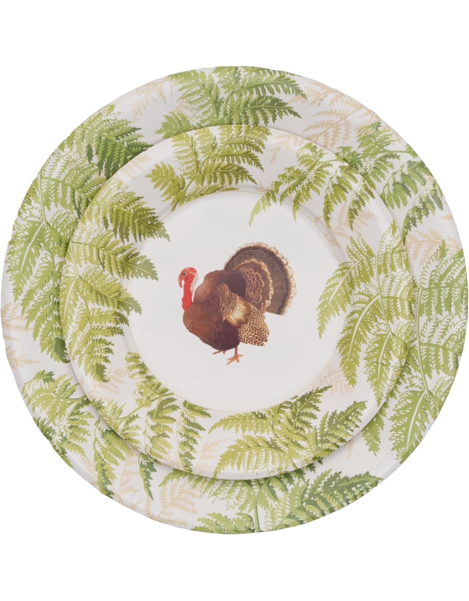 Caspari Thanksgiving Paper Dinner Plates 8pk Turkey Among Ferns