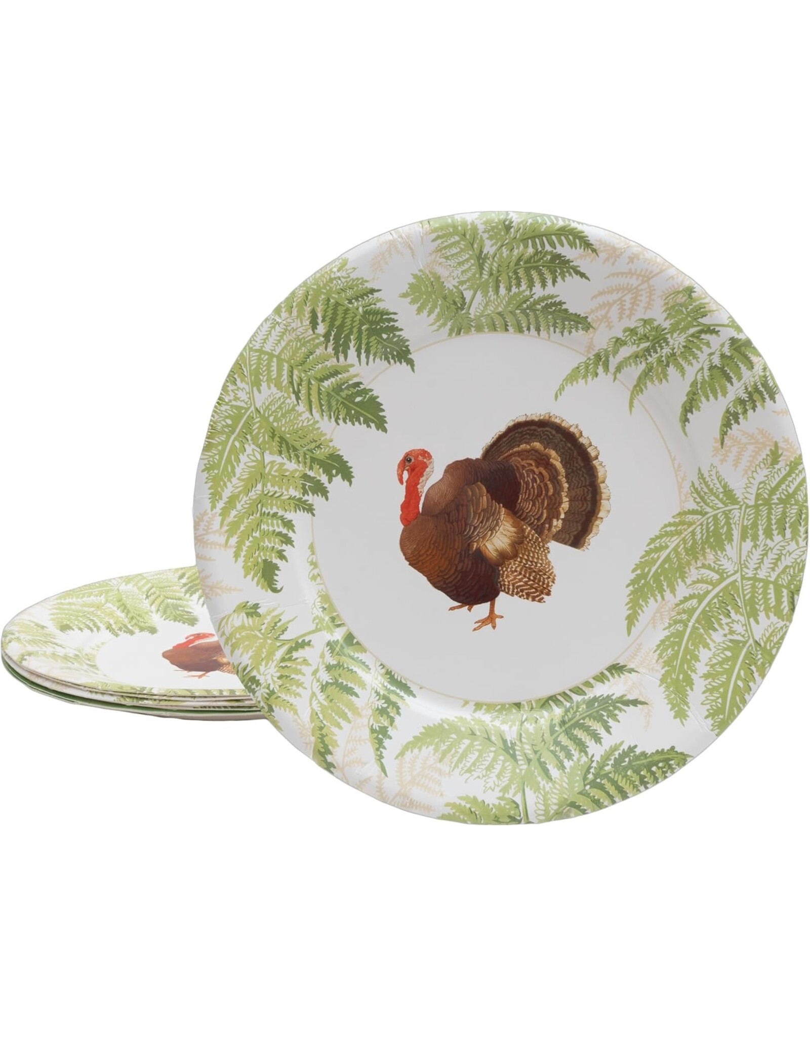 Caspari Thanksgiving Paper Dinner Plates 8pk Turkey Among Ferns