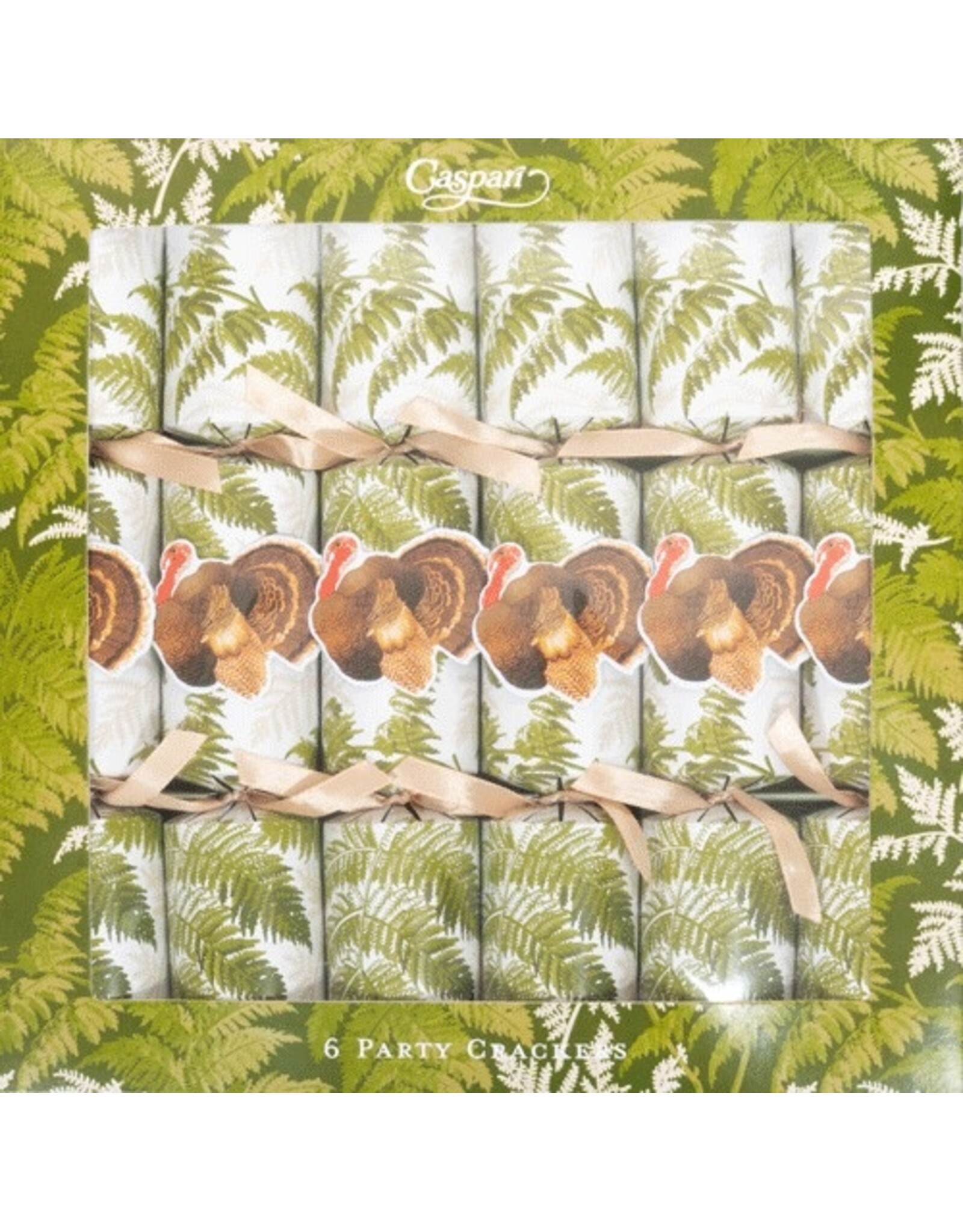 Caspari Thanksgiving Celebration Crackers 6pk Turkey Among Ferns