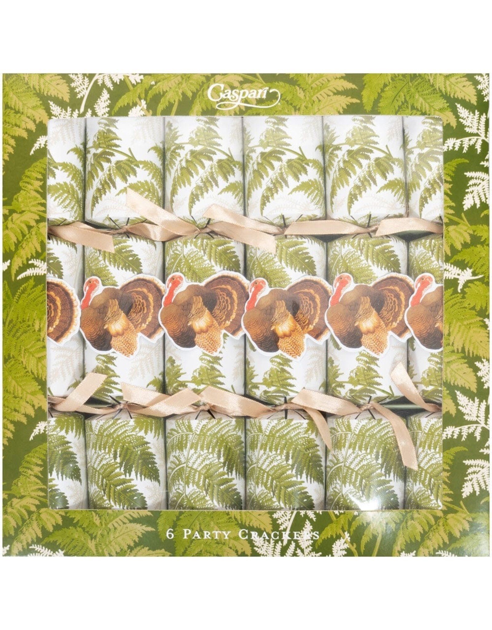 Caspari Thanksgiving Celebration Crackers 6pk Turkey Among Ferns