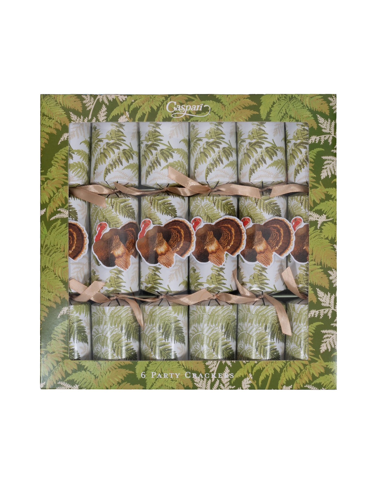 Caspari Thanksgiving Celebration Crackers 6pk Turkey Among Ferns