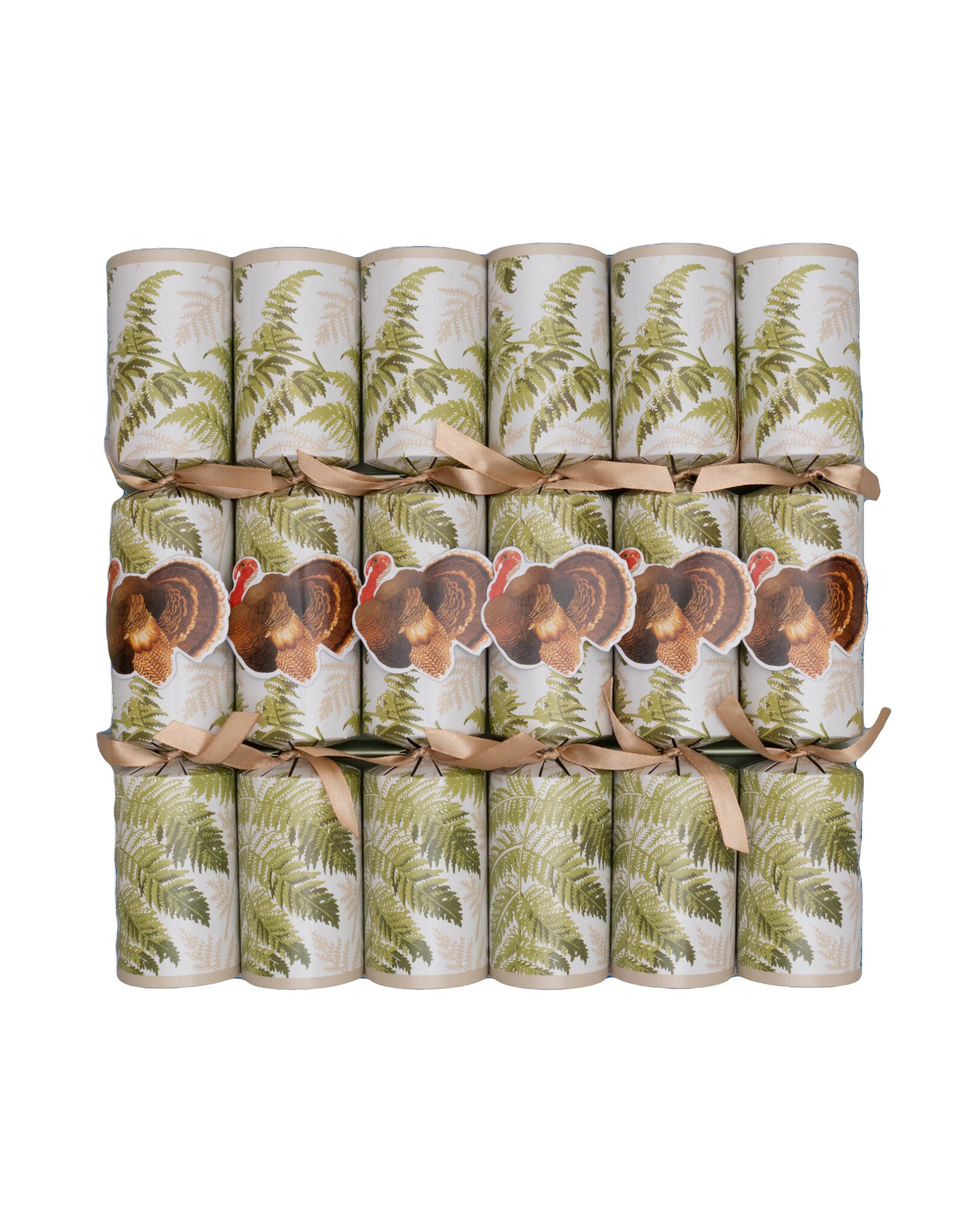 Caspari Thanksgiving Celebration Crackers 6pk Turkey Among Ferns