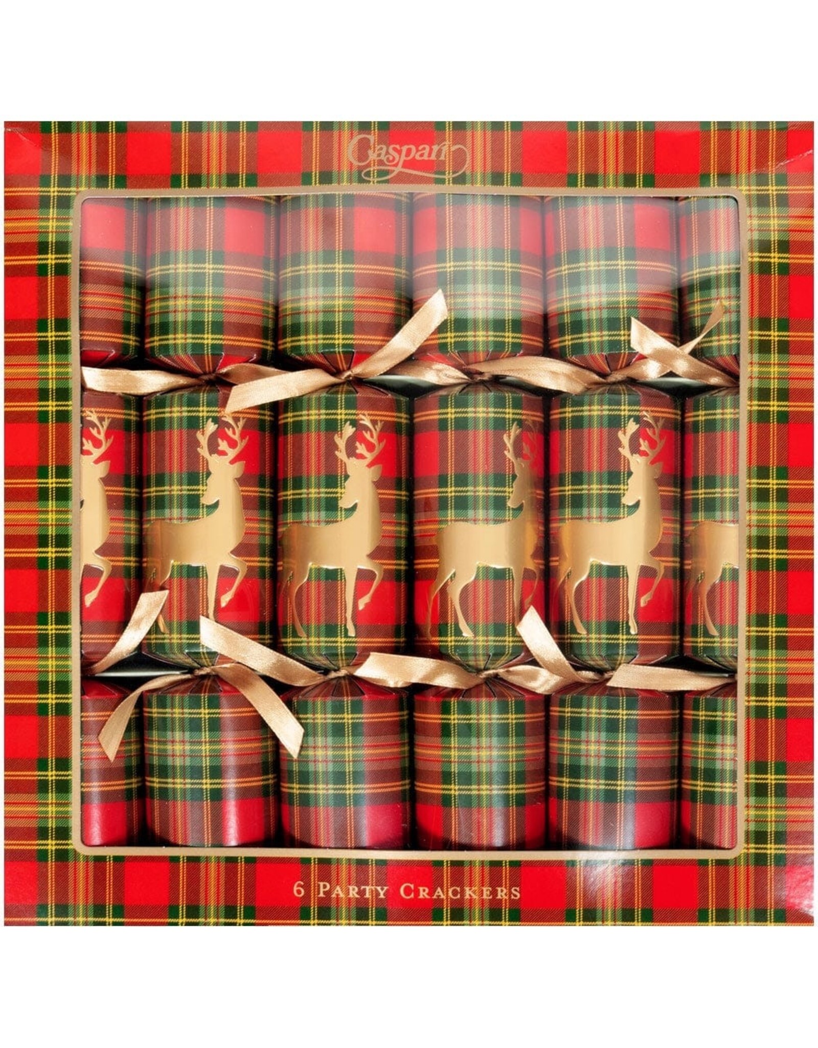 Caspari Celebration Crackers 6pk Reindeer Tartan