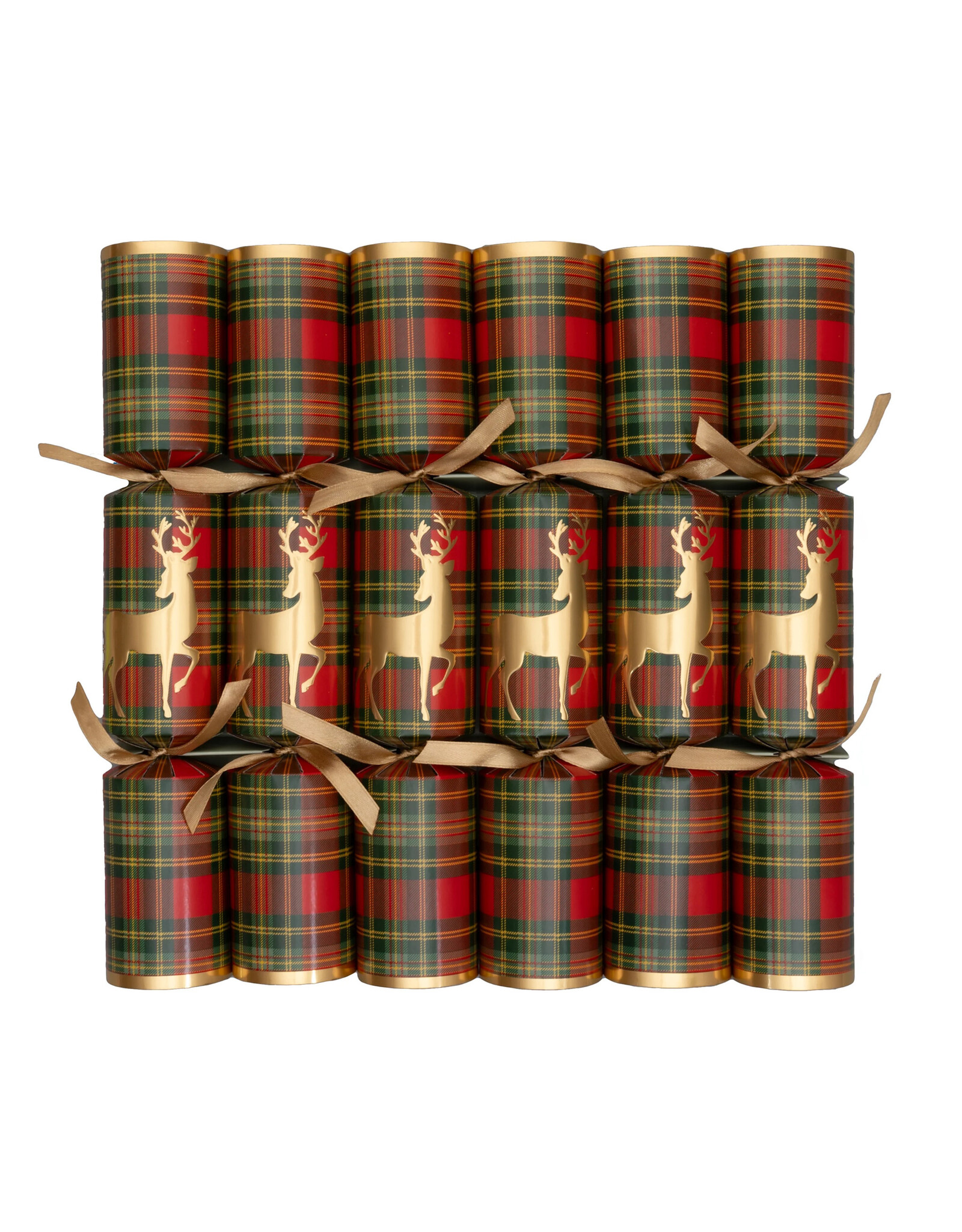 Caspari Celebration Crackers 6pk Reindeer Tartan