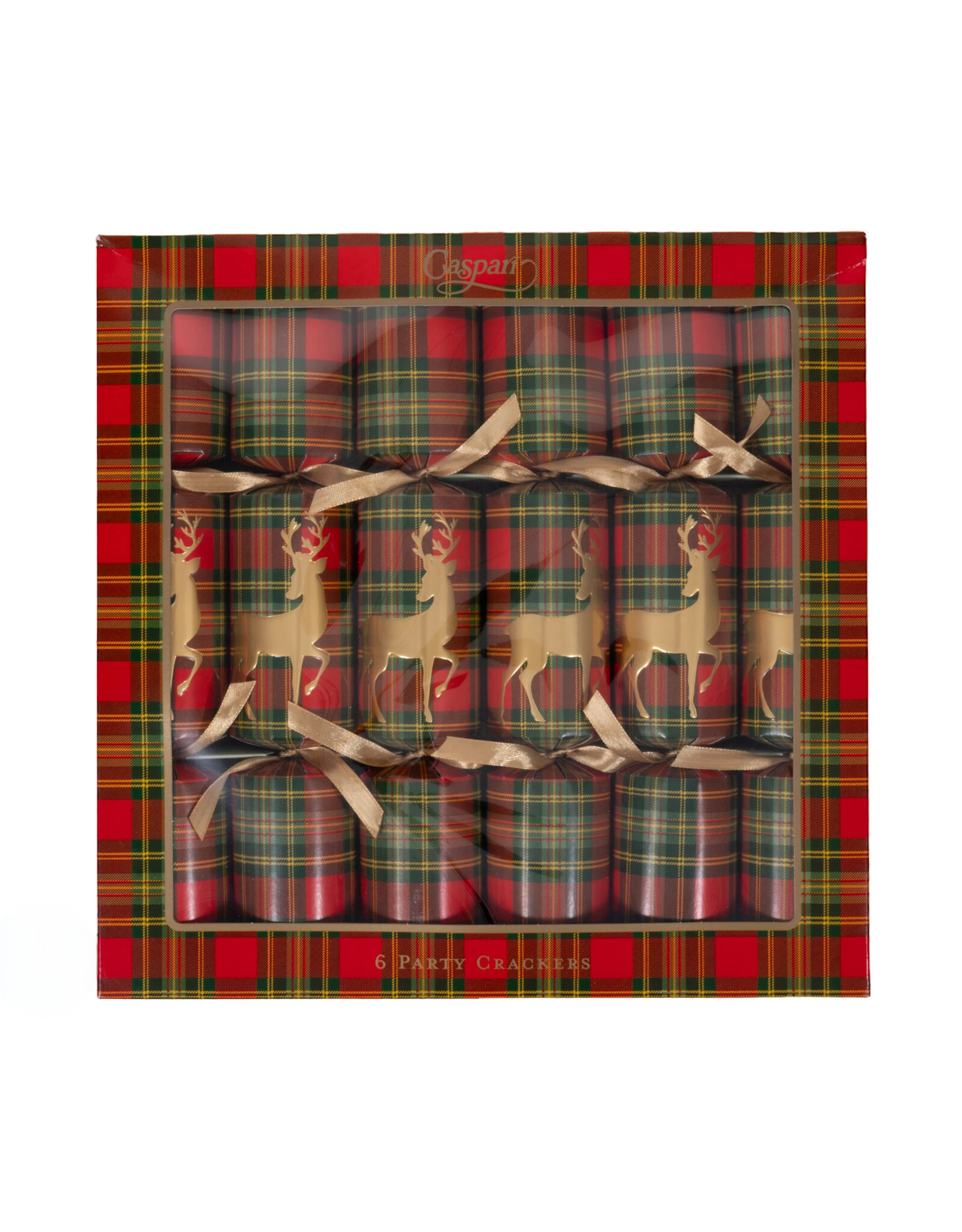 Caspari Celebration Crackers 6pk Reindeer Tartan