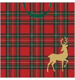 Caspari Christmas Gift Bag Md 9.75x9.75x4 Royal Plaid Reindeer Caspari Christmas Gift Bag Md 9.75x9.75x4 Royal Plaid Reindeer