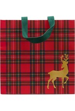 Caspari Christmas Gift Bag Md 9.75x9.75x4 Royal Plaid Reindeer Caspari Christmas Gift Bag Md 9.75x9.75x4 Royal Plaid Reindeer