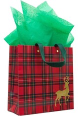 Caspari Christmas Gift Bag Md 9.75x9.75x4 Royal Plaid Reindeer Caspari Christmas Gift Bag Md 9.75x9.75x4 Royal Plaid Reindeer
