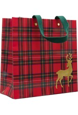 Caspari Christmas Gift Bag Md 9.75x9.75x4 Royal Plaid Reindeer Caspari Christmas Gift Bag Md 9.75x9.75x4 Royal Plaid Reindeer