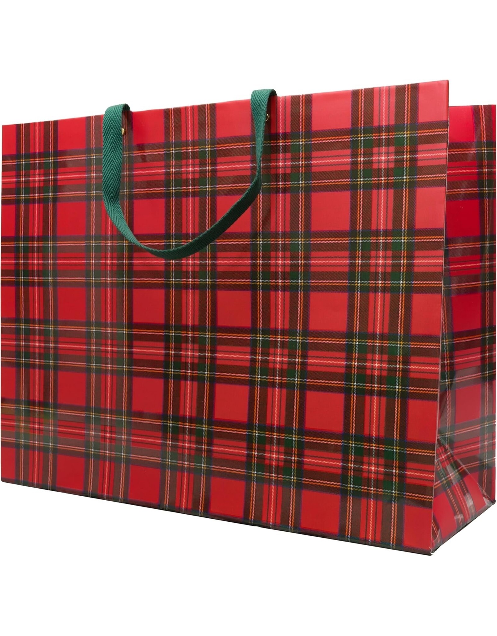 Caspari Christmas Gift Bag Jumbo 20x16x8 Royal Plaid