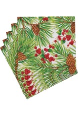Caspari Christmas Paper Cocktail Napkins 20pk Evergreen And Berries
