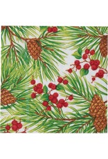 Caspari Christmas Paper Cocktail Napkins 20pk Evergreen And Berries