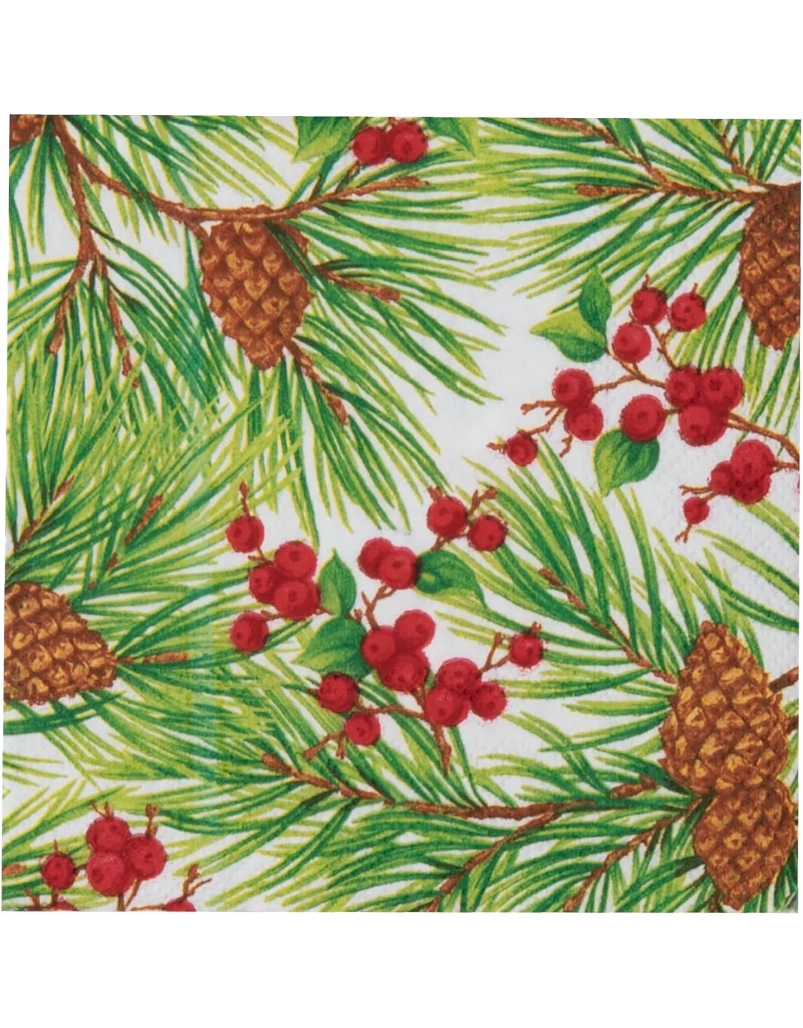 Caspari Christmas Paper Cocktail Napkins 20pk Evergreen And Berries