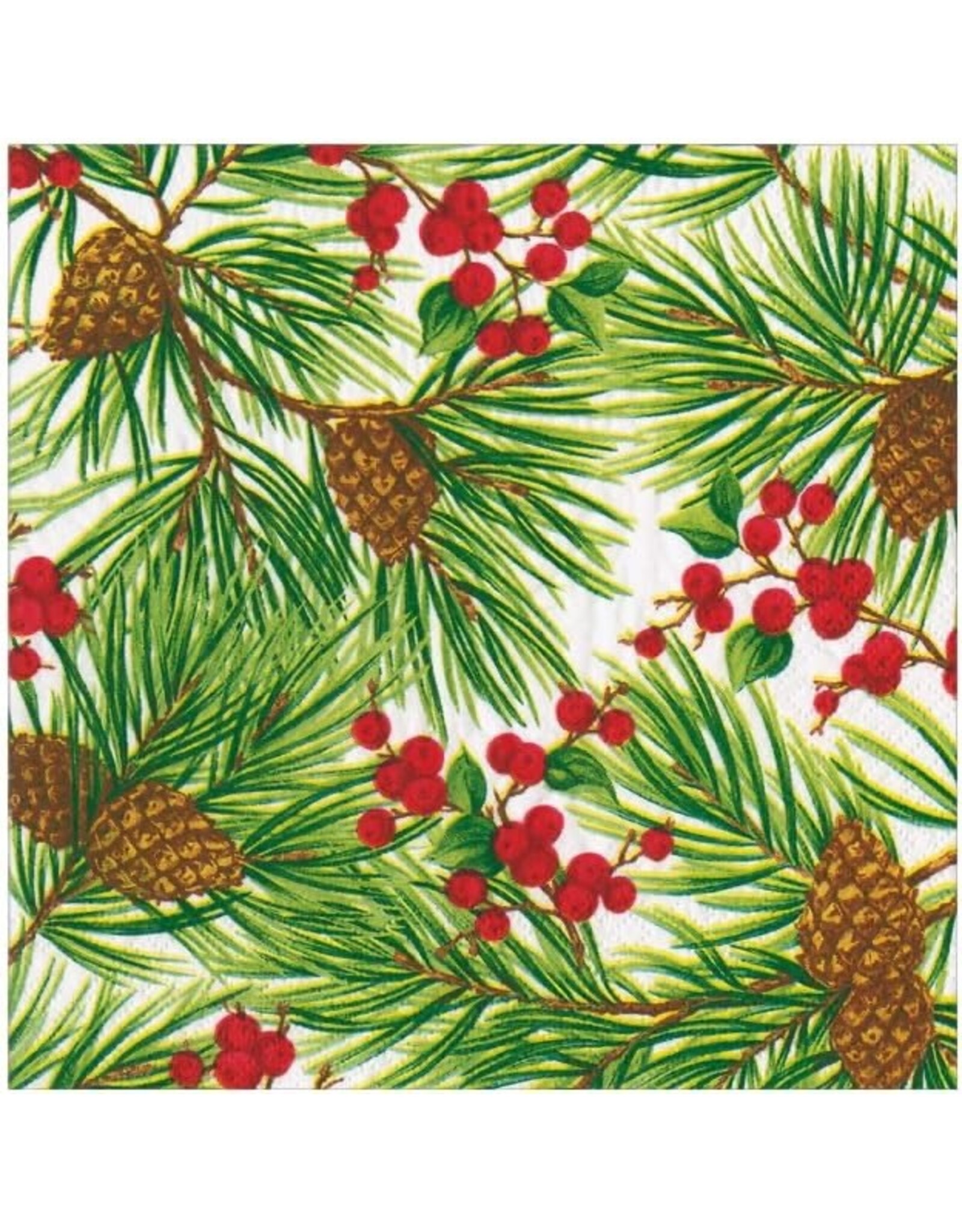 Caspari Christmas Paper Cocktail Napkins 20pk Evergreen And Berries