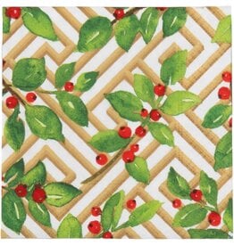 Caspari Christmas Paper Cocktail Napkins 20pk Holly and Fretwork Caspari Christmas Paper Cocktail Napkins 20pk Holly and Fretwork