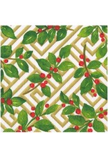 Caspari Christmas Paper Cocktail Napkins 20pk Holly and Fretwork Caspari Christmas Paper Cocktail Napkins 20pk Holly and Fretwork