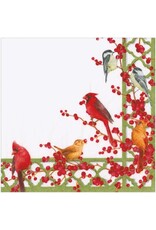Caspari Christmas Paper Cocktail Napkins 20pk Winter Bird and Berries