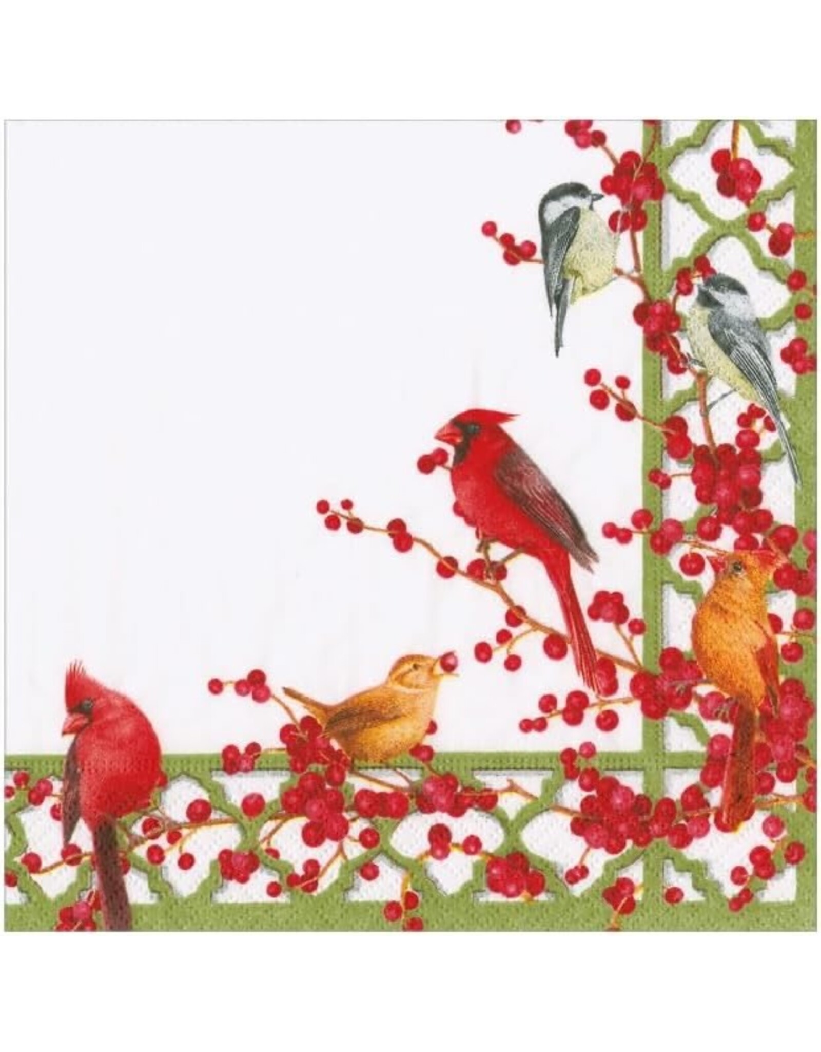 Caspari Christmas Paper Cocktail Napkins 20pk Winter Bird and Berries