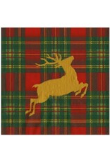 Caspari Christmas Paper Cocktail Napkins 20pk Reindeer Tartan