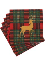Caspari Christmas Paper Cocktail Napkins 20pk Reindeer Tartan